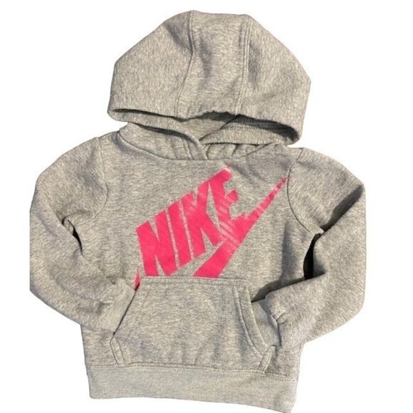 Nike Grey Hoodie With Pink Logo For Kids 2T (1-2 Years) Perfect Condition Soft & - Picture 1 of 6